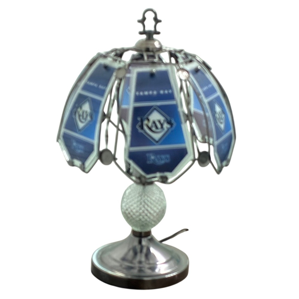 MLB Tampa Bay Rays Table Touch Lamp Blue Silver Glass Panel Sports Decor Works